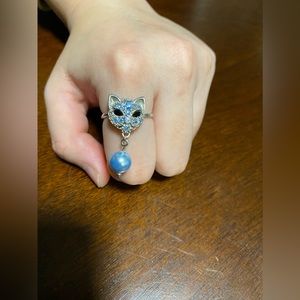 Miu Miu Blue Rhinestone 925 Silver Ring